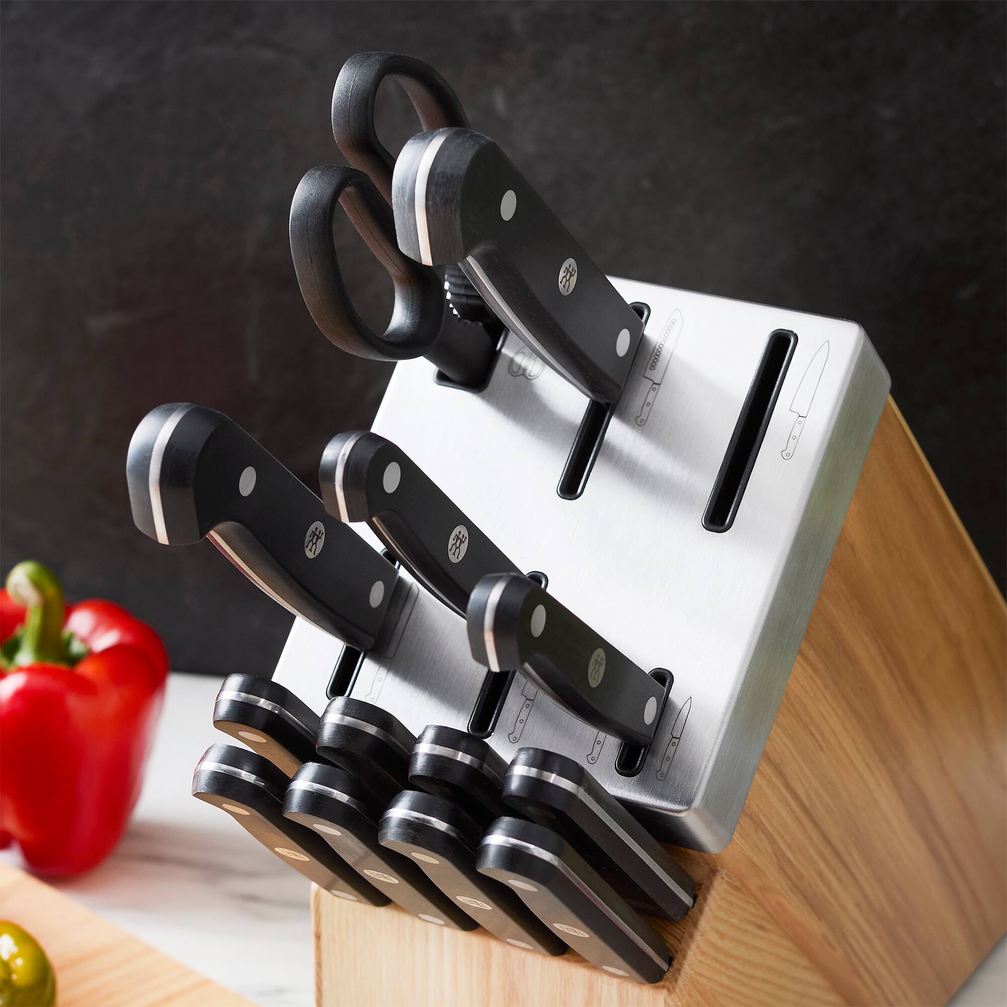 Alt View 3. ZWILLING - ZWILLING Gourmet 15-pc Self-Sharpening Knife Set - Ash Wood - Ash.