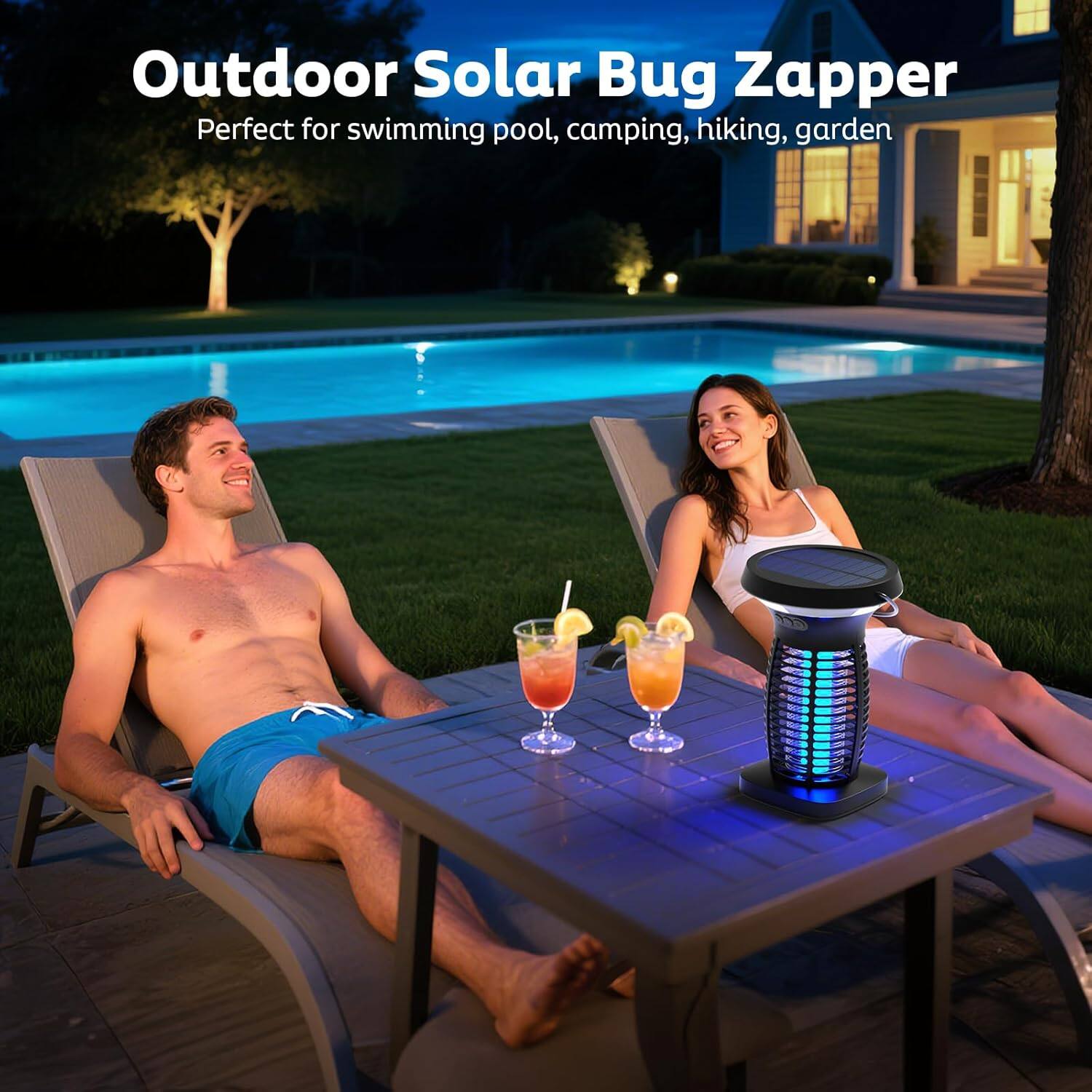 Outdoor Solar Bug Zapper  
Perfect for swimming pool, camping, hiking, garden