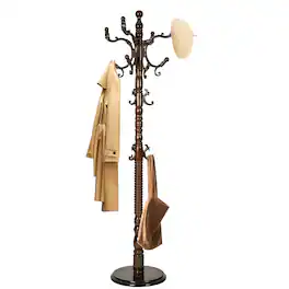 Chateau Abodes - Solid Wood Coat Rack, Free Standing Hall Coat Tree with 14Hooks, 3 Height Options, 300lbs Load, Stury Base - Light Brown