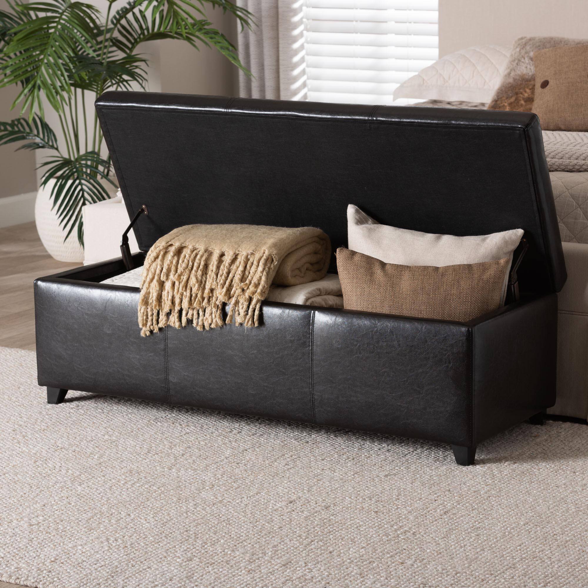 Alt View 6. Baxton Studio - PU Leather Storage Bench Ottoman with Stitching - Dark Brown.