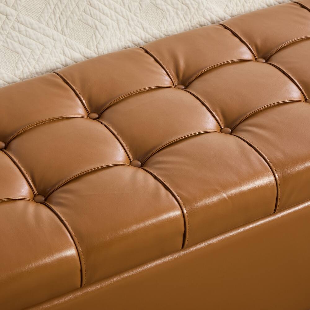 Alt View 1. Ropilly - Ropilly Tufted PU Leather Storage Bench Burnt Brown End of Bed Ottoman with Flip Top - Burnt Brown.