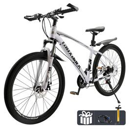 Topteng - 27.5 inch Mountain Bike for Adults - 21-Speed with Magnesium Alloy Wheels, Dual Disc Brakes, Front Suspension - White&Black