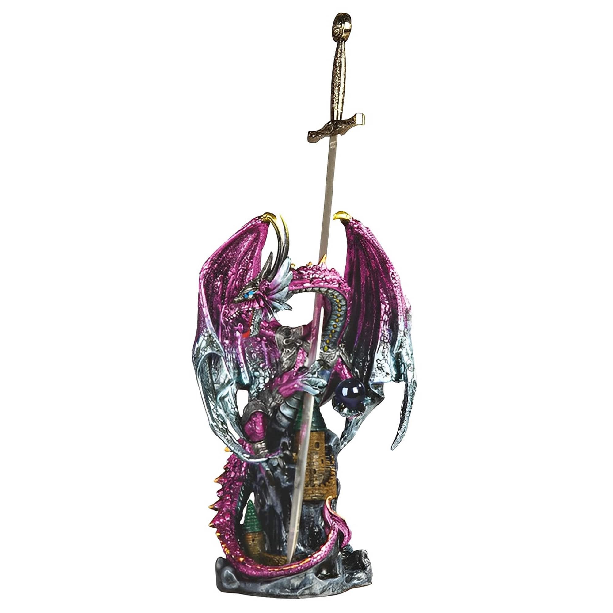 FC Design - 18"H Dragon with Sword on Castle Figurine Statue Office/Computer Desk Tabletop Medieval Gaming Home Decor Gift - Multi-Color