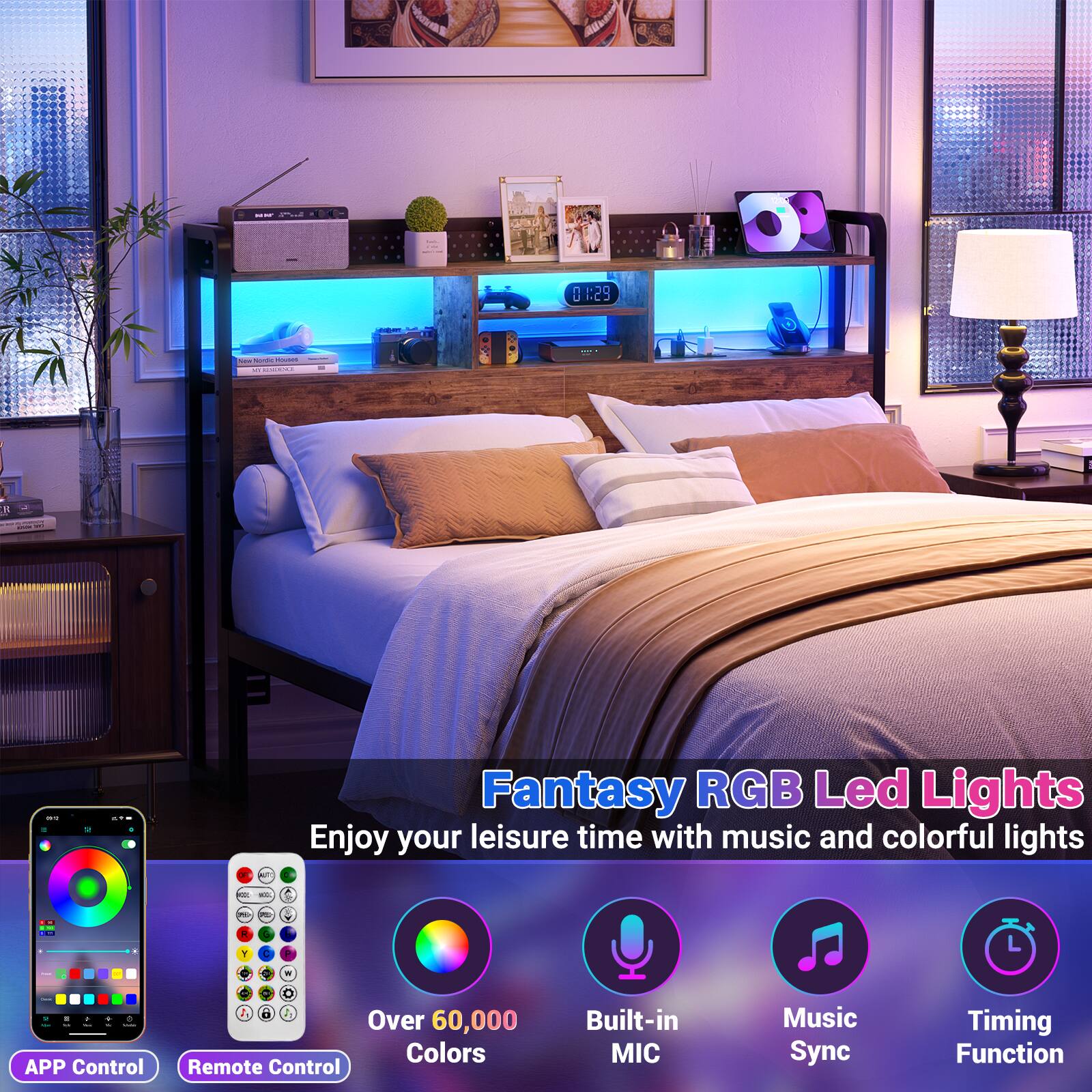 Fantasy RGB Led Lights  
Enjoy your leisure time with music and colorful lights  

- APP Control  
- Remote Control  
- Over 60,000 Colors  
- Built-in MIC  
- Music Sync  
- Timing Function