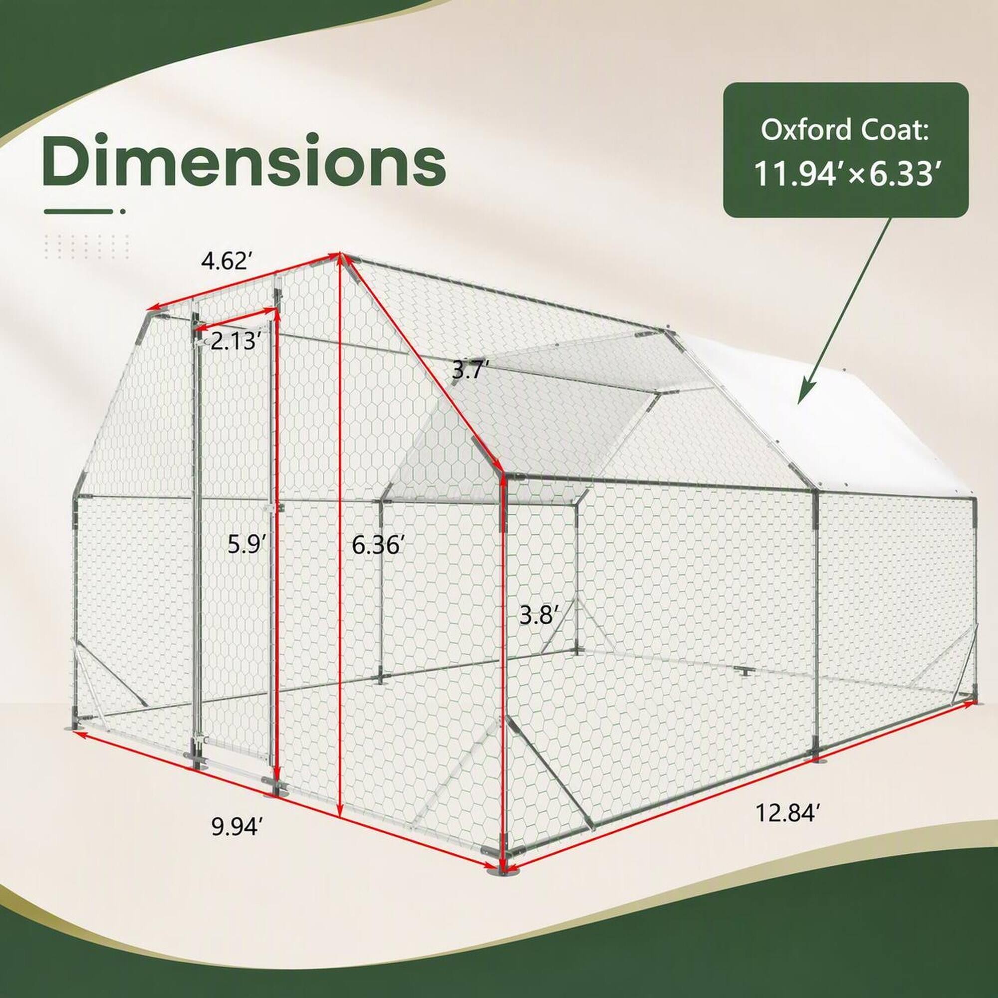 Dimensions  
Oxford Coat: 11.94' x 6.33'  
4.62'  
2.13'  
3.7'  
5.9'  
6.36'  
3.8'  
9.94'  
12.84'
