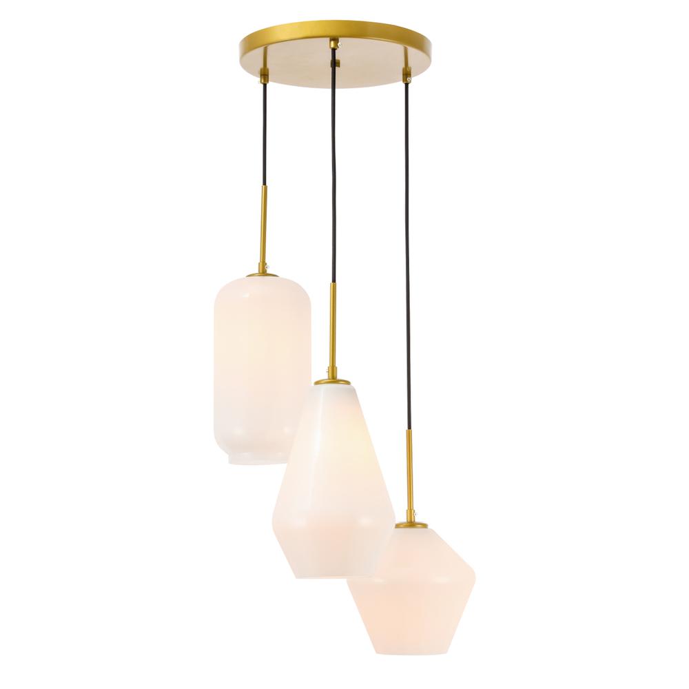Angle. Living District - Gene 3 light Brass and Frosted white glass pendant - Brass And Frosted White Glass.