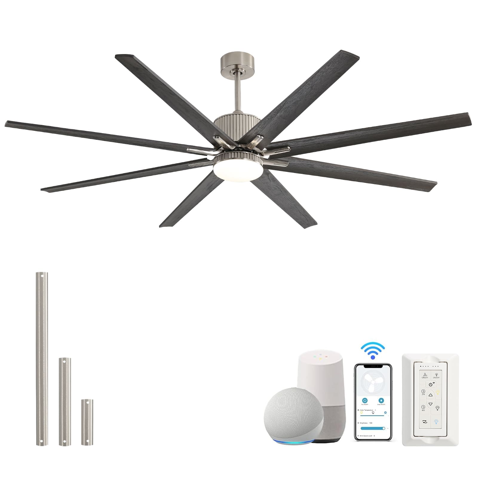 Front. Sofucor - Large Smart Ceiling Fan w/ Lights & Remote APP Alexa Control Indoor Outdoor 76'' Low Profile Ceiling Fan for FarmhouseRe - Silver.