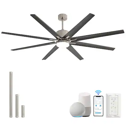 Front. Sofucor - Large Smart Ceiling Fan w/ Lights & Remote APP Alexa Control Indoor Outdoor 76'' Low Profile Ceiling Fan for FarmhouseRe - Silver.