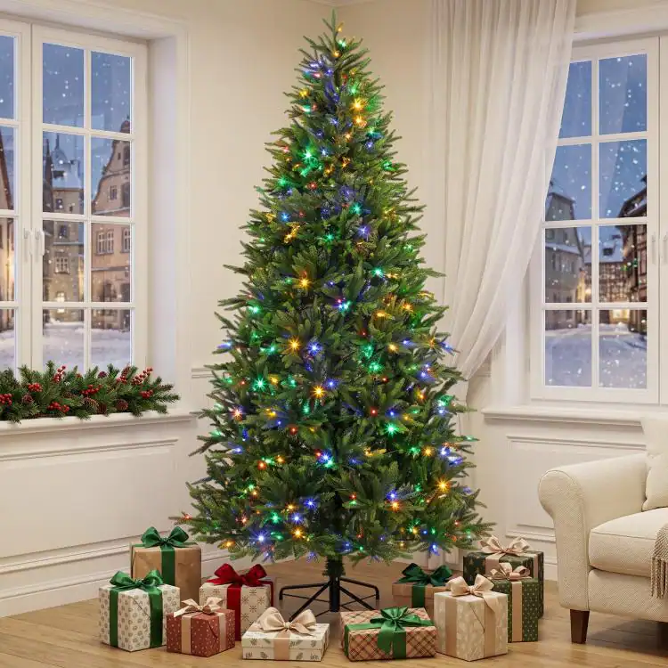 Tree Colers PULUZ 6ft Prelit Christmas Tree, Dual Color LEDs, 100% Realistic PE ...