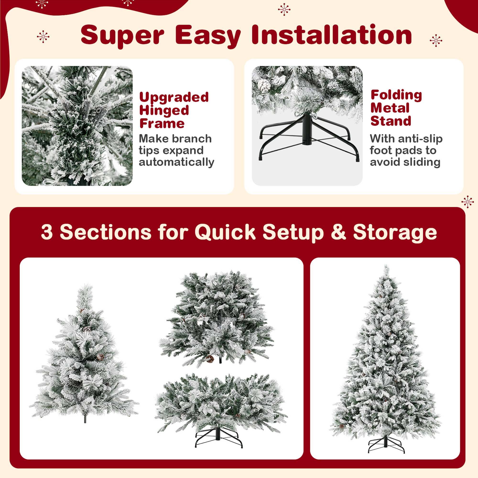 Super Easy Installation - Upgraded Hinged Frame Make branch tips expand automatically Folding Metal Stand With anti-slip foot pads to avoid sliding 3 Sections for Quick Setup & Storage