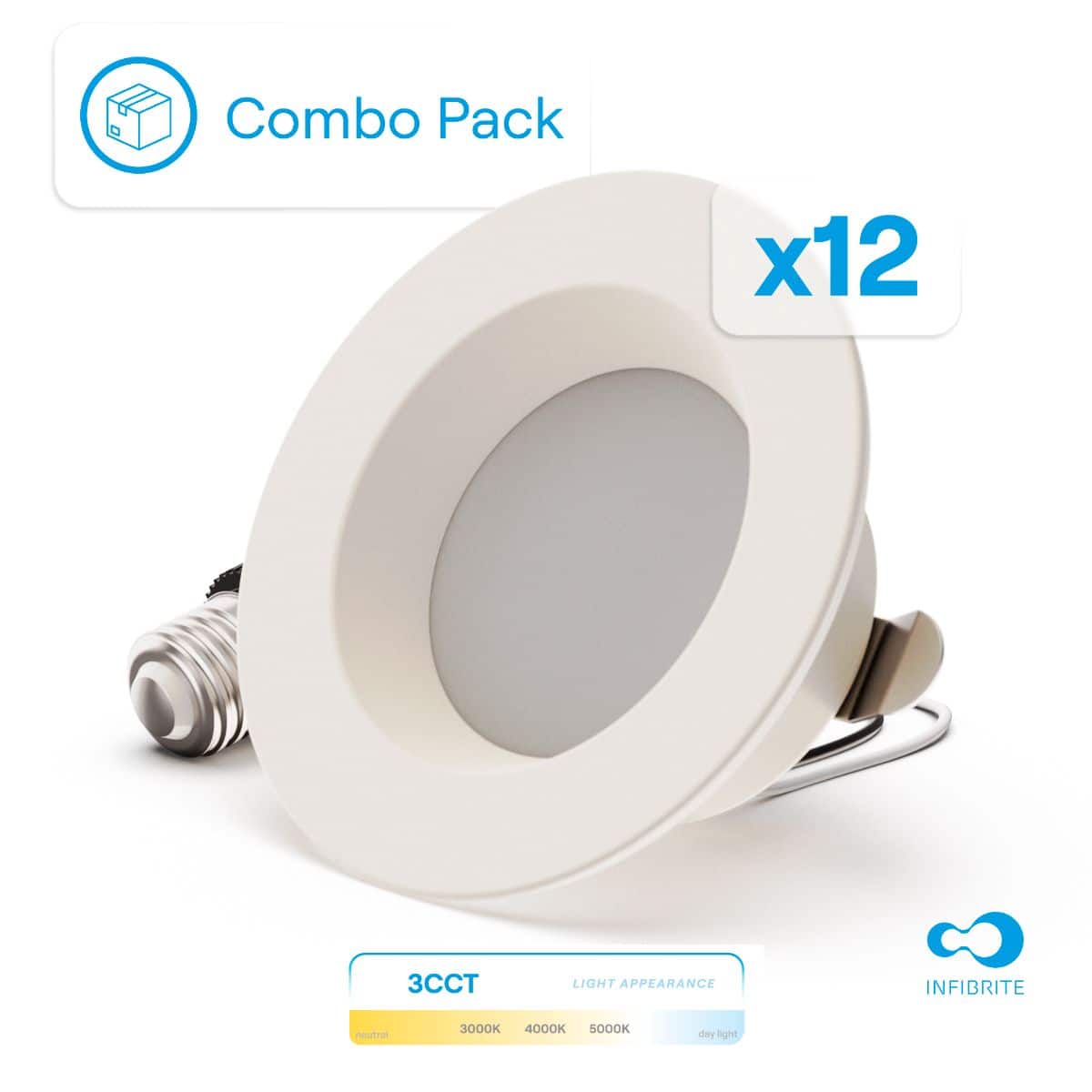 Infibrite - 4 In. 3CCT Selectable 9W 750LM Recessed Retrofit LED Sleek Series Downlight Kit, Dimmable, Wet Rated (12 Pack) - White price history on PriceWatchPro