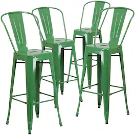 Emma + Oliver - Commercial Grade 4 Pack 30" High Metal Indoor-Outdoor Barstool with Back - Green