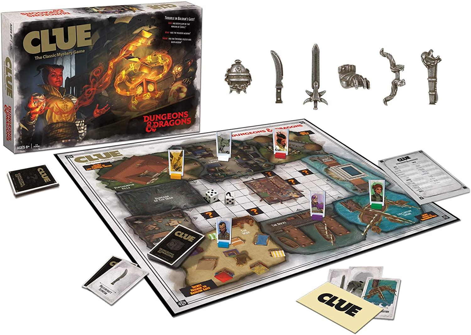 CLUE  
The Classic Mystery Game  

Dungeons & Dragons  

Trouble in Baldur's Gate!  
A Mystery Game  

Ages 8+  

CLUE  
The Classic Mystery Game  

Dungeons & Dragons  

Trouble in Baldur's Gate!  
A Mystery Game  

Ages 8+