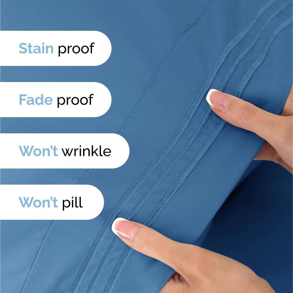 Stain proof  
Fade proof  
Won't wrinkle  
Won't pill