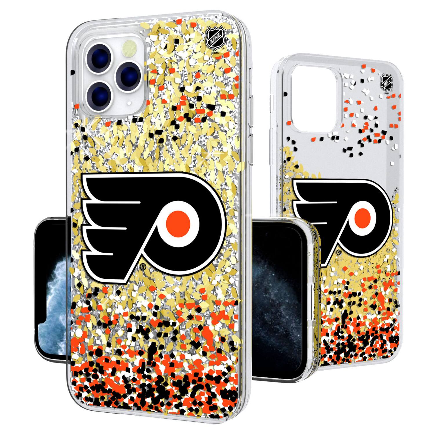 Alt View 1. Keyscaper - Philadelphia Flyers iPhone Confetti Glitter Case - 13 Pro - Multicolor.