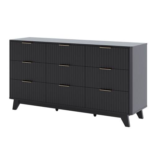 Alt View 2. Winado - 57"L Fluted Chest of Dresser Drawers with 9 Drawers Wide Boho Wood Chest of Drawers Organizer for Living Room Bedroom - Black.