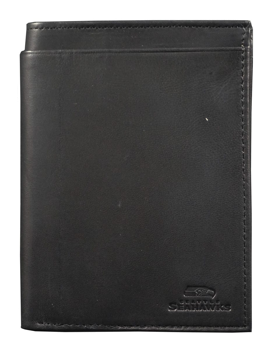 Rico Industries - Seattle Football Seahawks Black Leather RFID Blocking Passport Holder Cover Travel Billfold Wallet for Men & Women - Multi