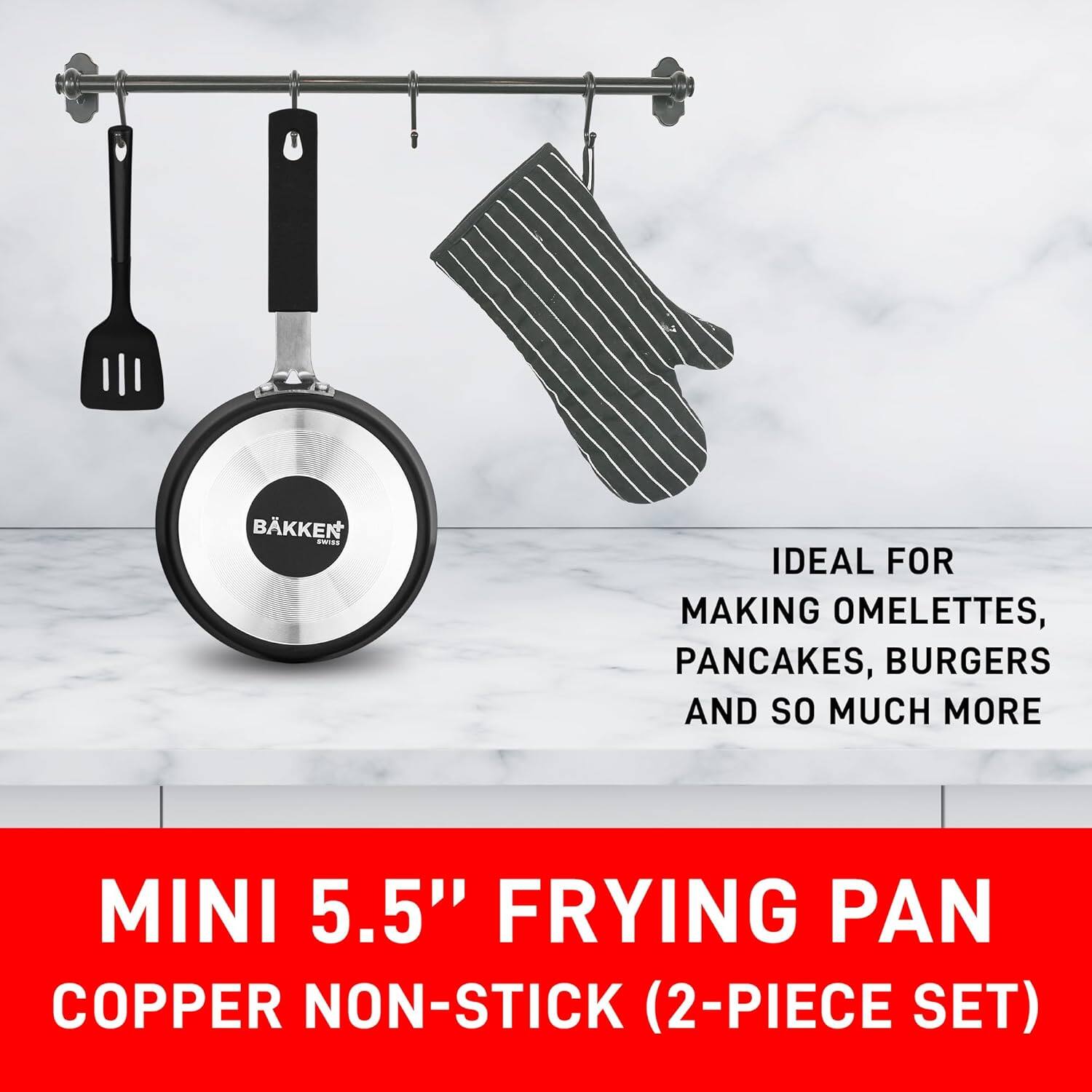 MINI 5.5" FRYING PAN COPPER NON-STICK (2-PIECE SET) IDEAL FOR MAKING OMELETTES, PANCAKES, BURGERS AND SO MUCH MORE