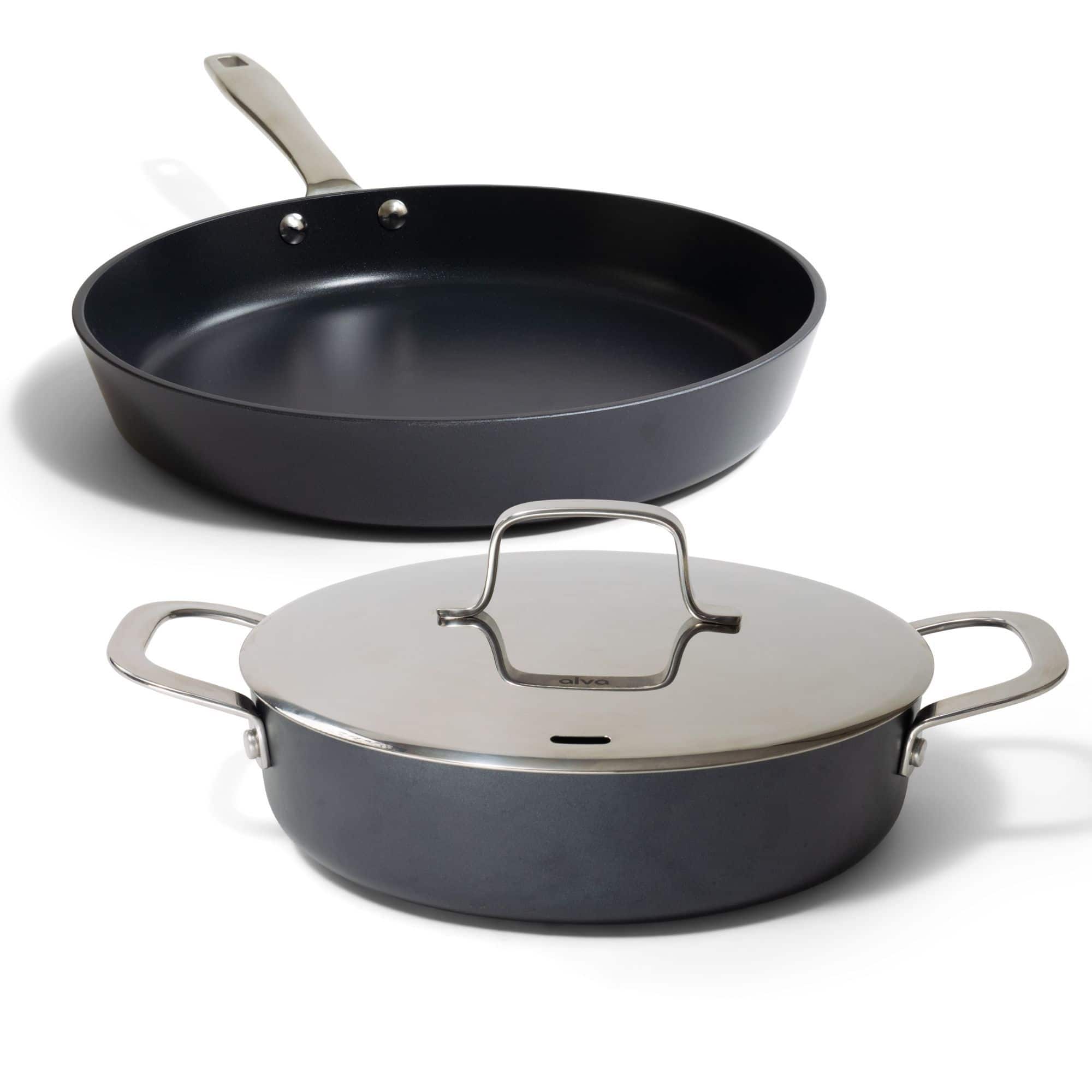 Front. Alva - Alva Maestro Cookware Set 3-Piece Set - Nonstick Ceramic Frying Pan and Saute Pan with Lid - Black.