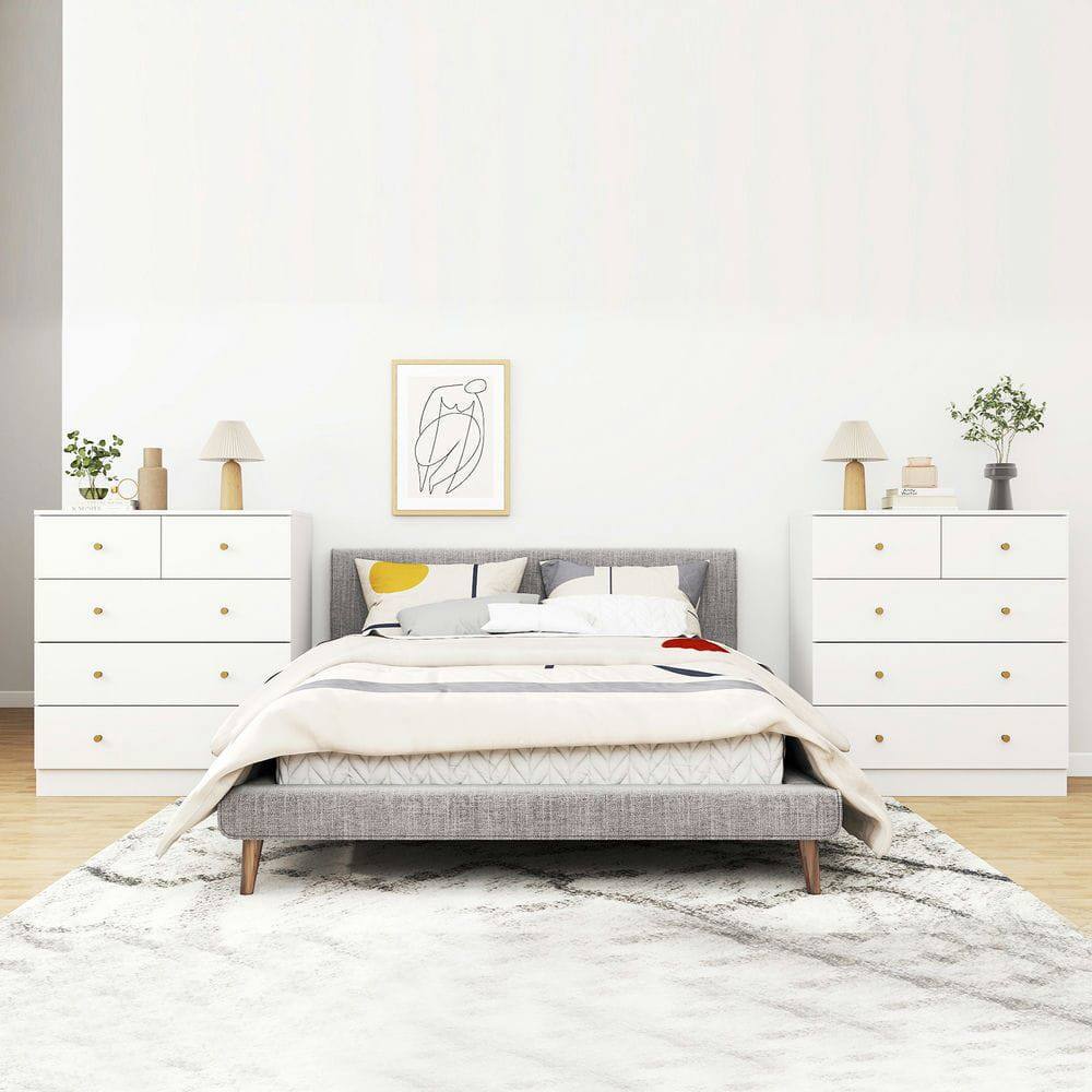 Alt View 4. Kadyn - White Modern Simple 5-Drawer Dresser Nightstand, Compact Storage Cabinet for Bedroom, Living Room - White.