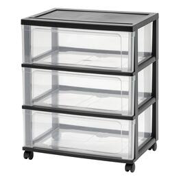 JETRANSPORT - Plastic Drawer Storage Organizer Rolling Cart With Wheels Casters 3-drawers For Art Craft Supplies - Black 3 Drawer