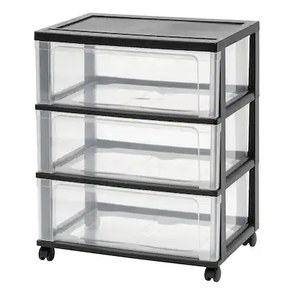 Front. JETRANSPORT - Plastic Drawer Storage Organizer Rolling Cart With Wheels Casters 3-drawers For Art Craft Supplies - Black 3 Drawer.