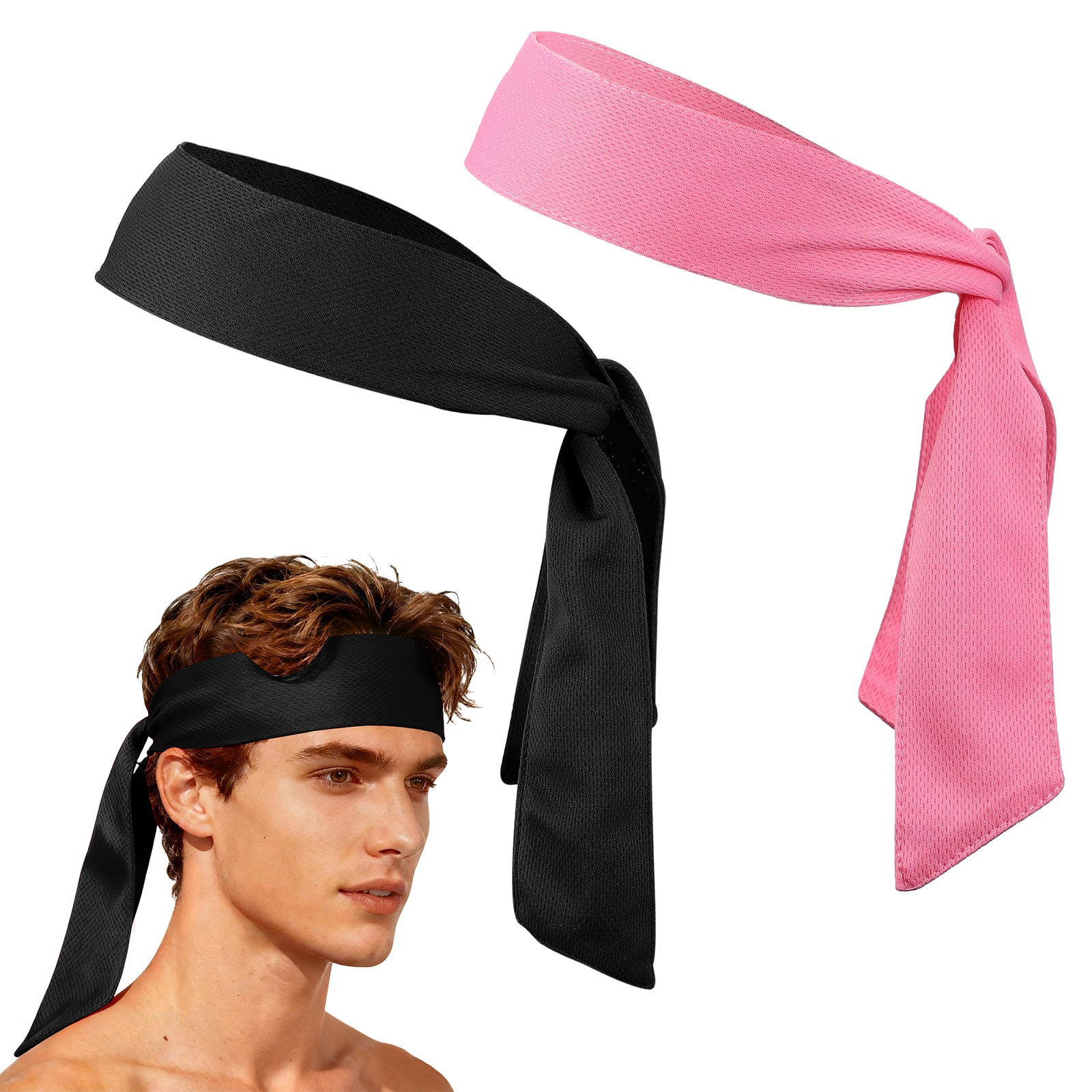 Unique Bargains - Tie Sweatband Headband, Adjustable Non-Slip Moisture Wicking Athletic Headband, 2pcs - For Tennis/Karate/Workout/Yoga - Black/Pink price history on PriceWatchPro