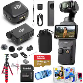 Bundle - DJI - Osmo Pocket 3 Vlog Combo 4K Camera with Mic Mini, 256GB microSD, Wireless Mic & Tripod - Black
