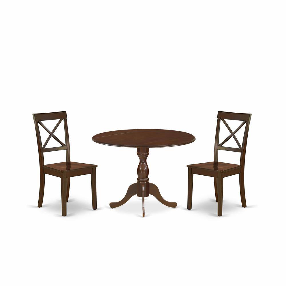 Left. East West Furniture - East West Furniture DMBO3-MAH-W 3 Piece Wooden Dining Table Set Contains 1 Drop Leaves Dining Table and 2 Mahogany - Mahogany.