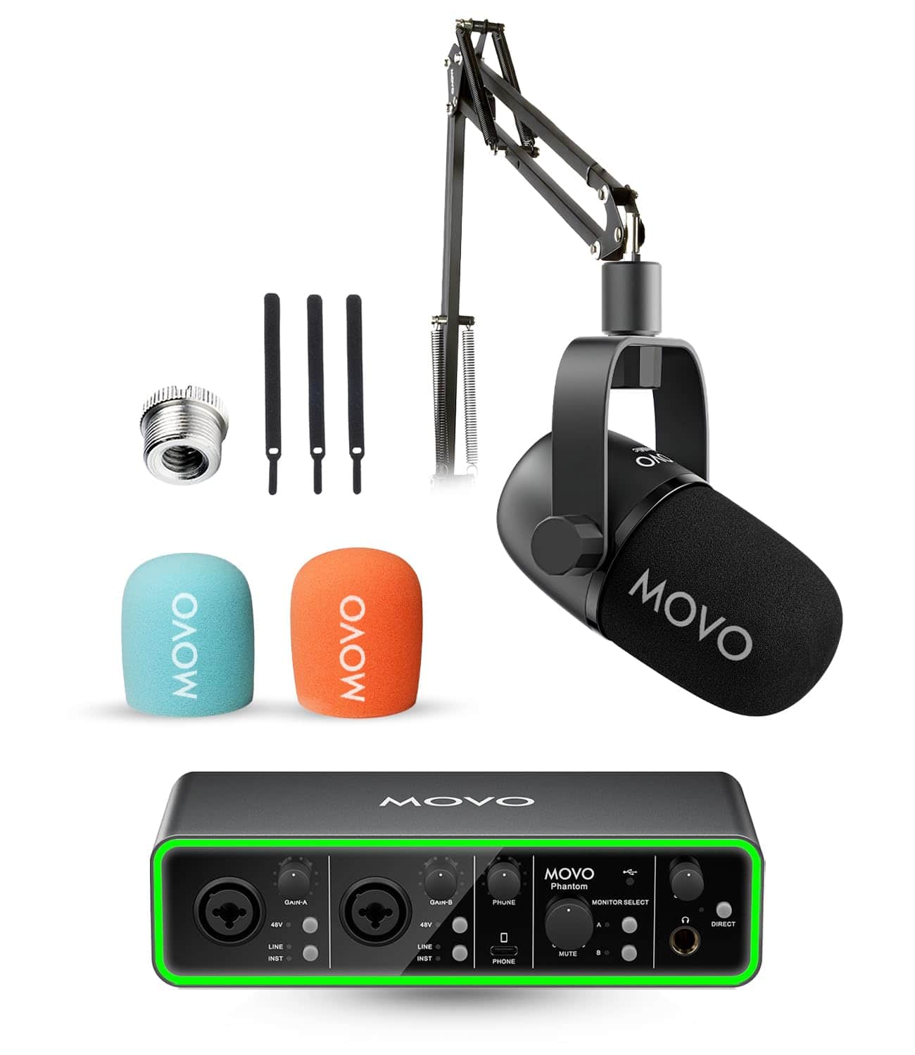 MOVO - Music Audio Interface Bundle with USB Interface, Dynamic Microphone, and Boom Arm