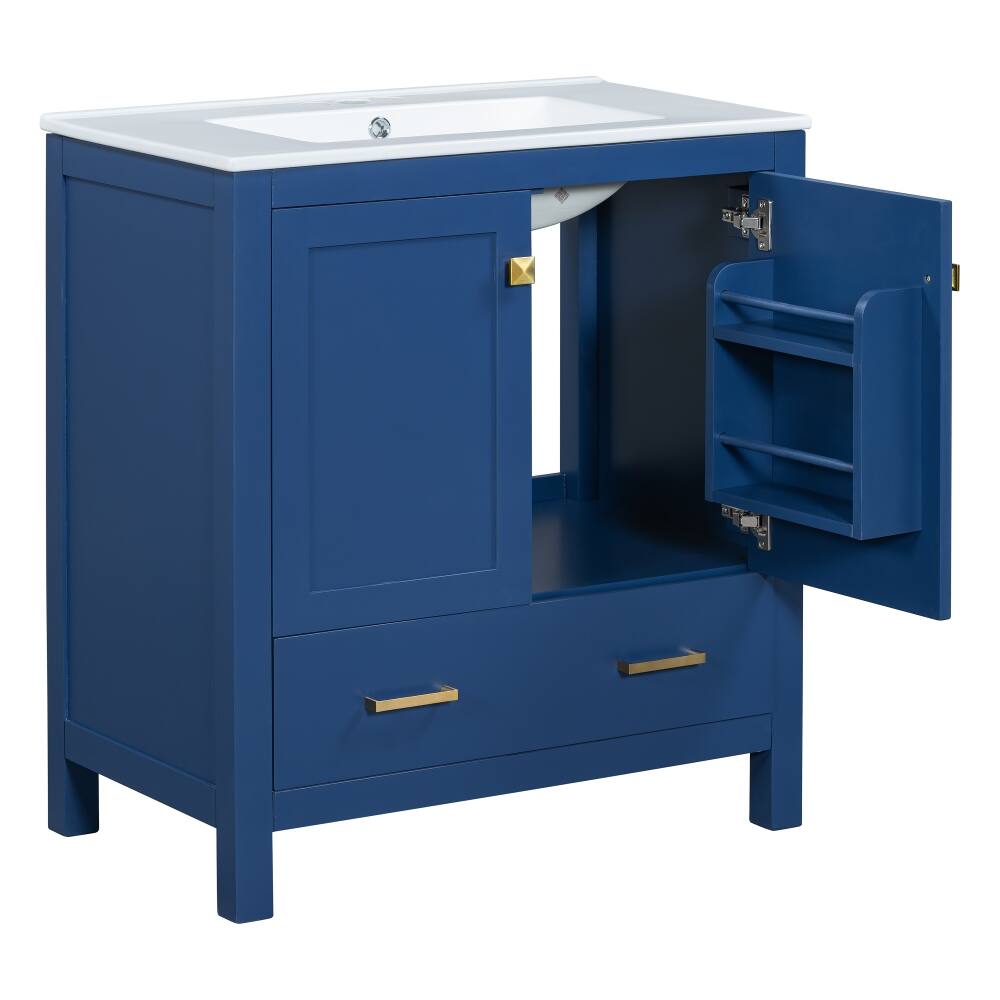 Alt View 9. Loheer - Loheer 30 inch Blue Bathroom Vanity with Single Sink, Solid Wood Frame Freestanding Cabinet - Blue.
