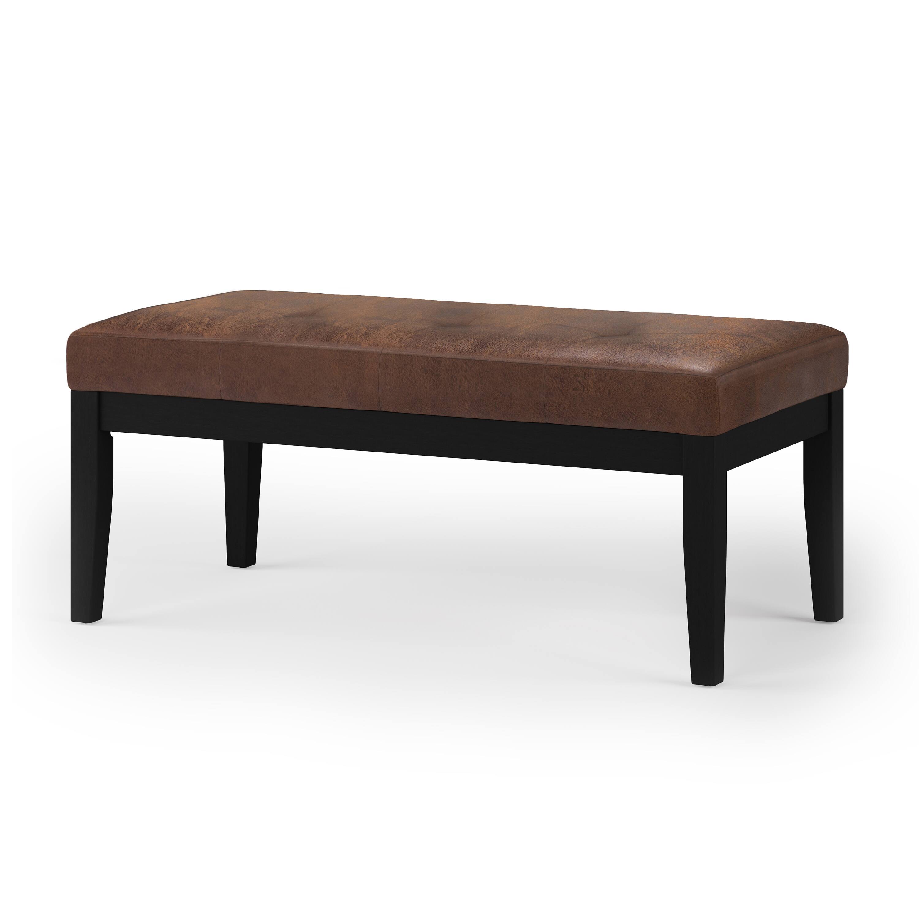Angle. Simpli Home - Lacey Tufted Ottoman Bench - Distressed Chestnut Brown.