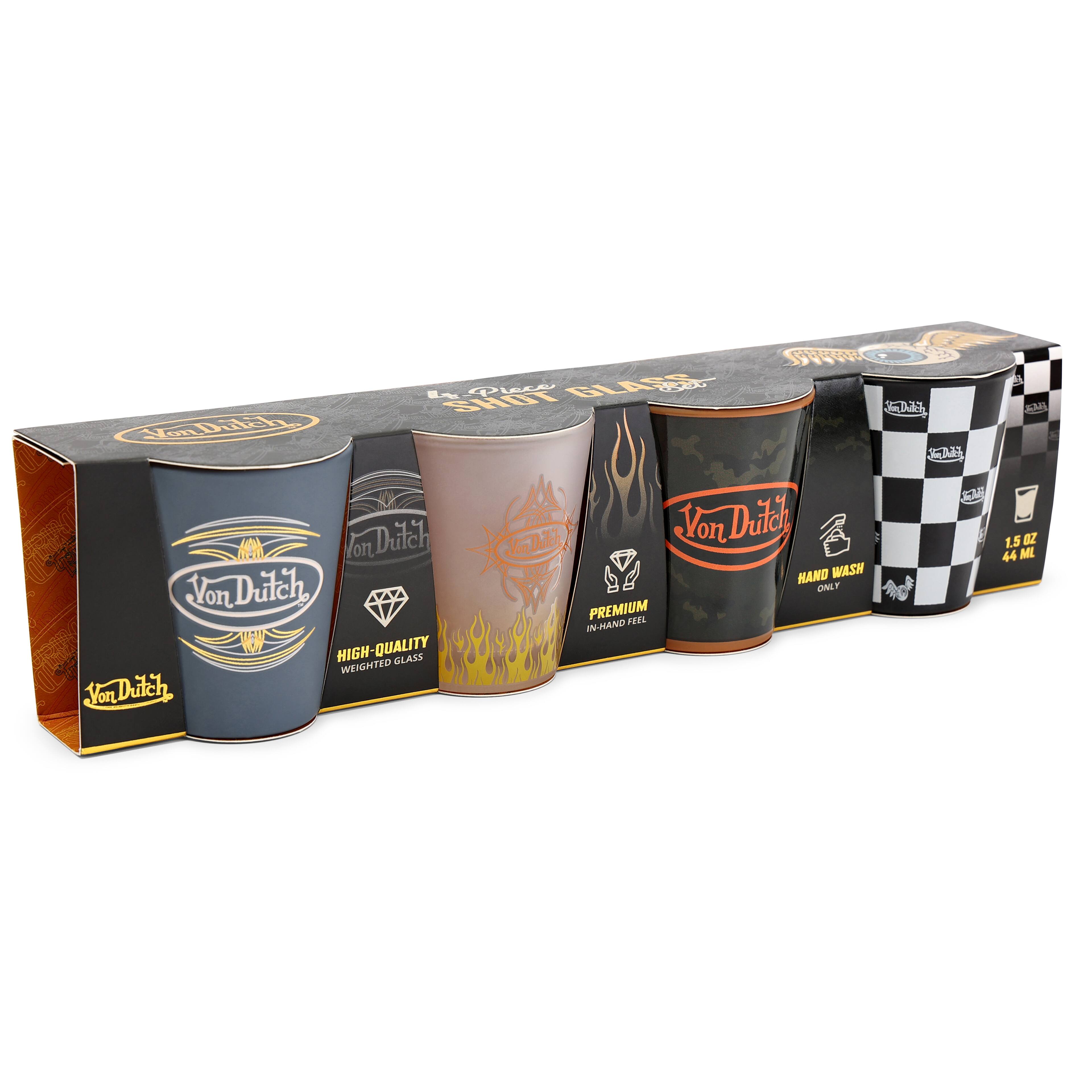 SUGARY SHOT GLASS Casritted EMI VonDutch on Dutch Kuilba Van Dritch "Die 1.5 OZ 44 ML HAND WASH Duitch ONLY y Von PREMIUM IN-HAND FEEL HIGH-QUALITY HIGH-WEIGHTED GLASS VonDrutch