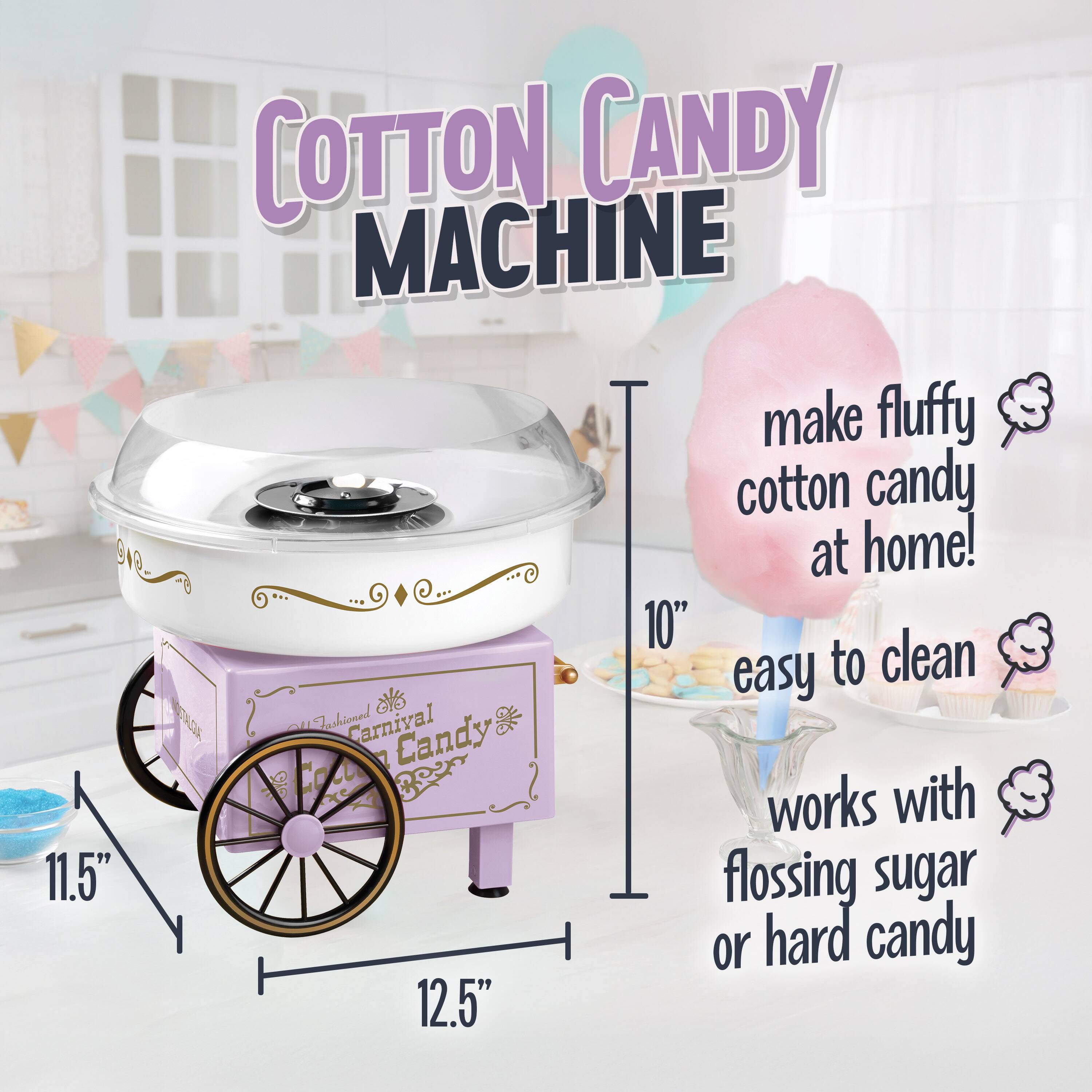 11.5" COTTON CANDY MACHINE make fluffy cotton candy at home! 10" easy to clean. Works with flossing sugar or hard candy. 12.5"