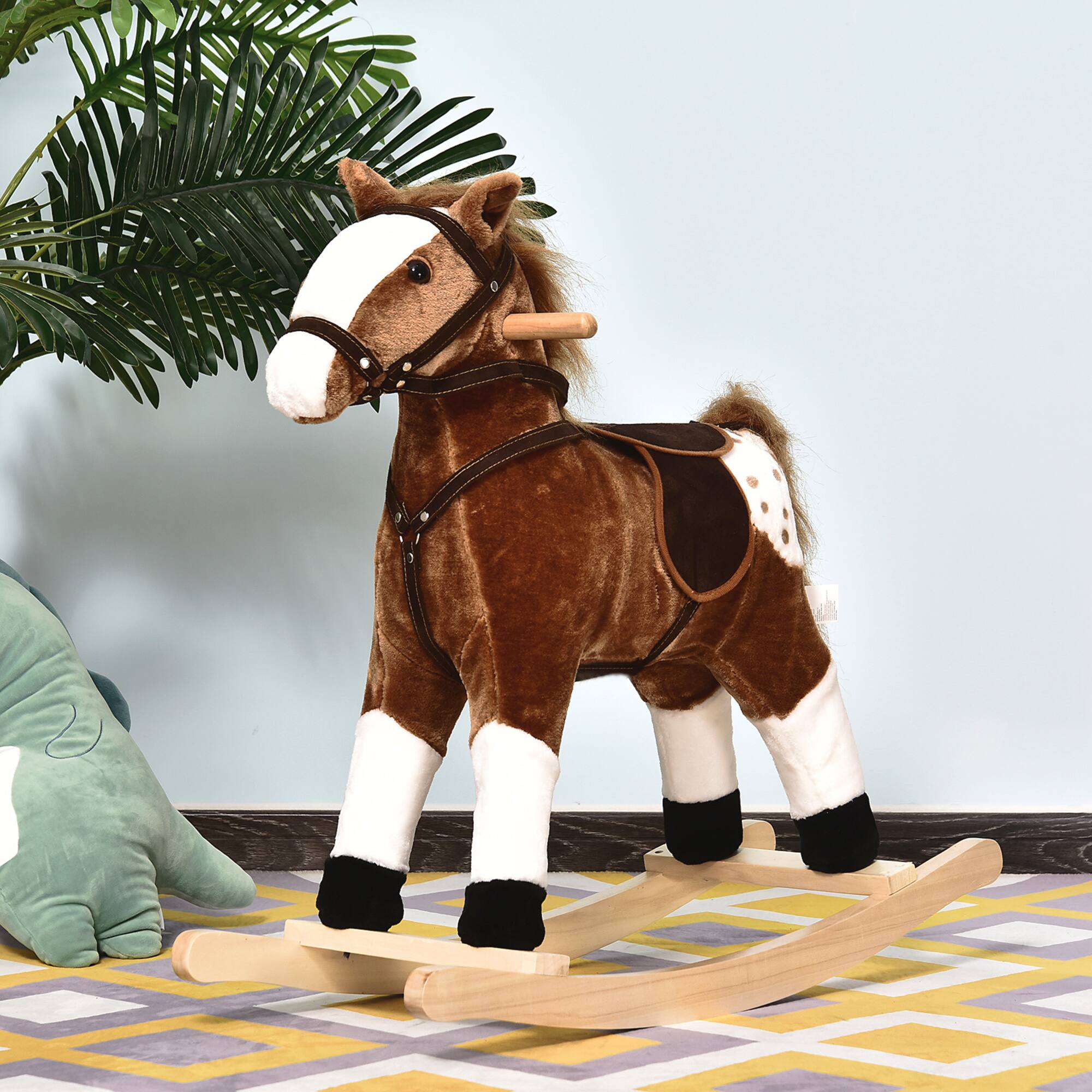 Alt View 6. Siljoy - Kids Rocking Horse Plush Toy with Realistic Sounds, 110lb Capacity, Soft Plush, Brown, Ages 3+ - Brown.