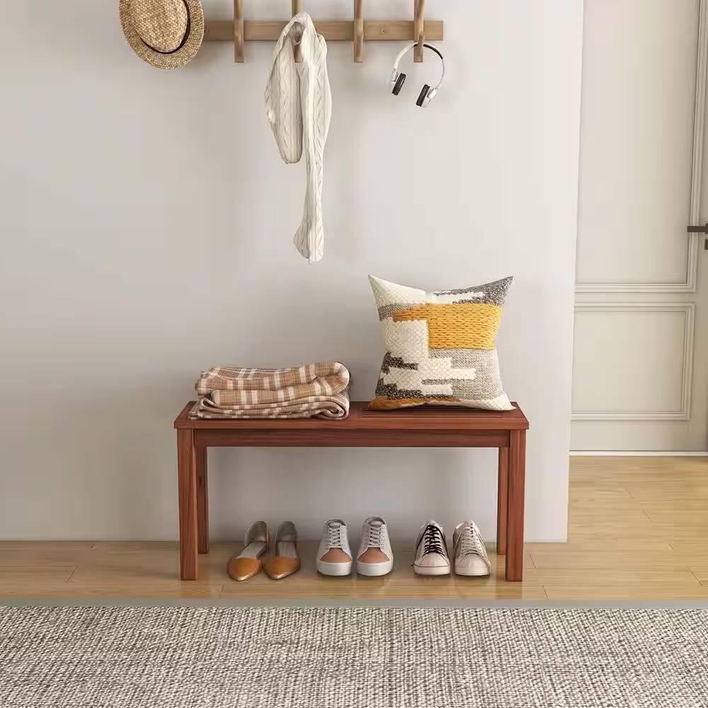 Left. Hivvago - Solid Wood Outdoor 2-Seat Backless Garden Bench in Natural Finish - Cherry.