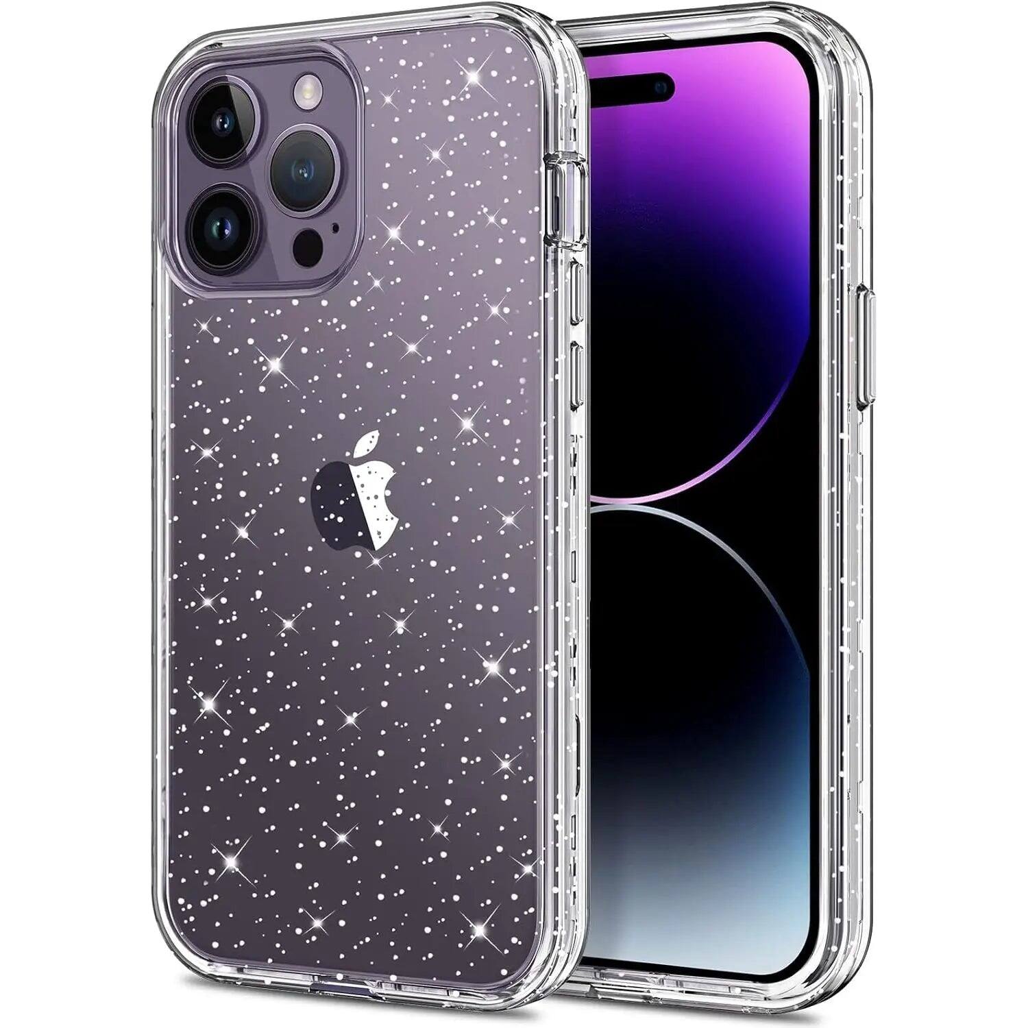 Front. Entronix - Entronix Case for iPhone 14 Pro Max - [Hard Back] Glitter Clear - Clear.