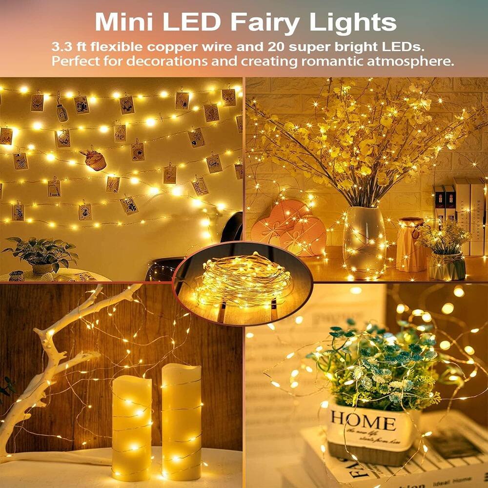 Mini LED Fairy Lights  
3.3 ft flexible copper wire and 20 super bright LEDs.  
Perfect for decorations and creating romantic atmosphere.