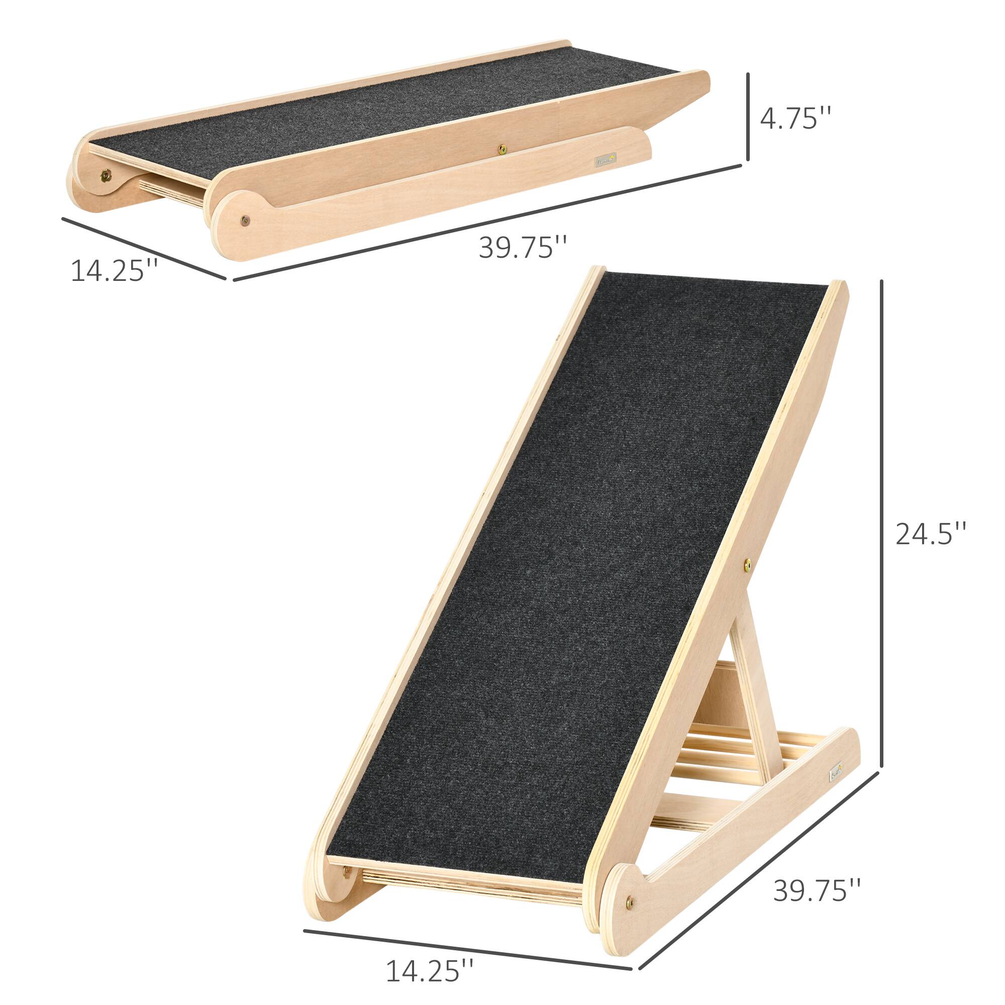 Left. Pawhut - Height Adjustable Pet Ramp with Non-Slip Carpet Surfaces, 4 Levels Folding Dog Cat Ramp for Bed, Sofa & Car - Natural Wood.