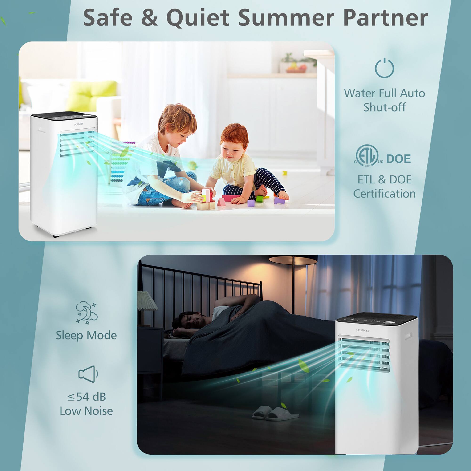 Safe & Quiet Summer Partner Water Full Auto Shut-off - C ETL & DOE Certification 4 Sleep Mode <54 dB Low Noise