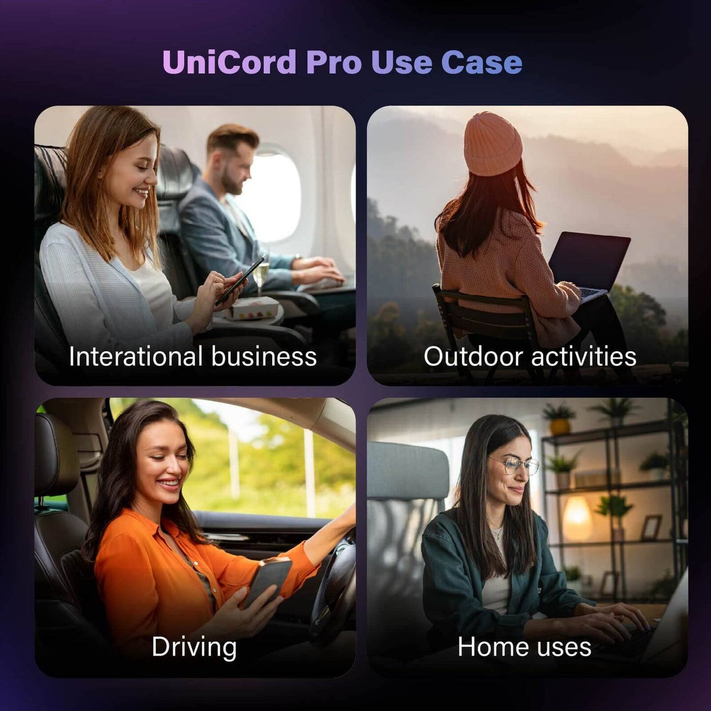 UniCord Pro Use Case

- International business
- Outdoor activities
- Driving
- Home uses