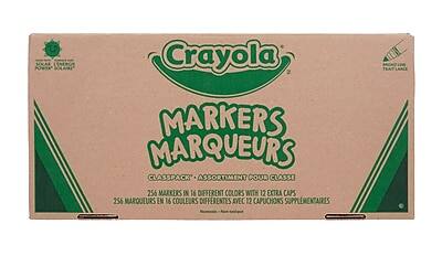 Crayola Markers Marqueurs  
Classpack - Assortiment pour classe  
256 markers in 16 different colors with 12 extra caps  
256 marqueurs en 16 couleurs différentes avec 12 capuchons supplémentaires