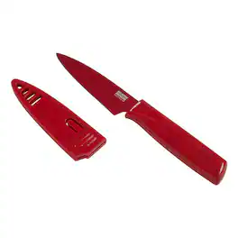 Kuhn Rikon - Colori Non-Stick Straight Paring Knife with Safety Sheath, 4 inch - Red