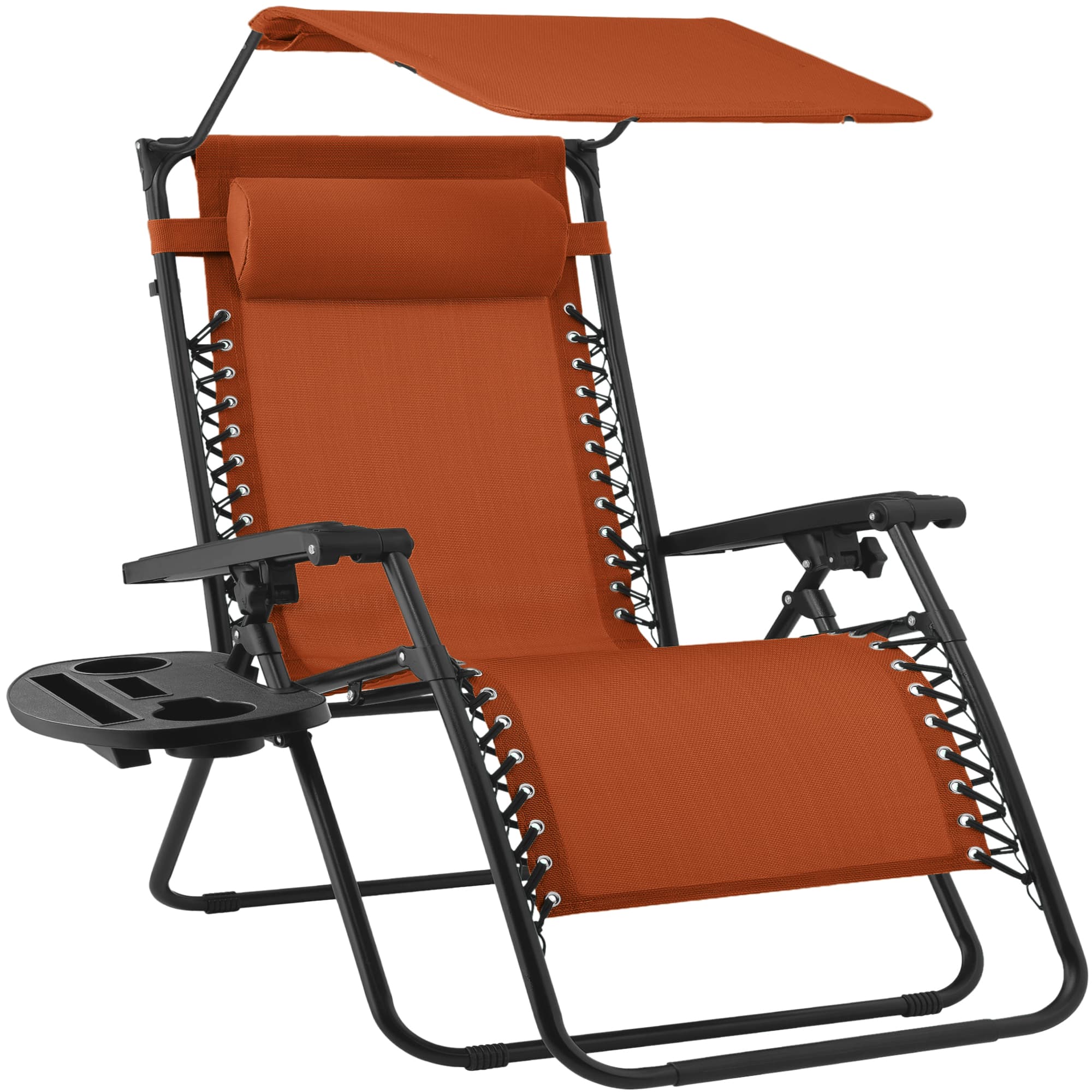 Best Choice Products - 30" Extra Wide Folding Zero Gravity Patio Lounge Chair w/Adjustable Canopy Shade - Burnt Orange