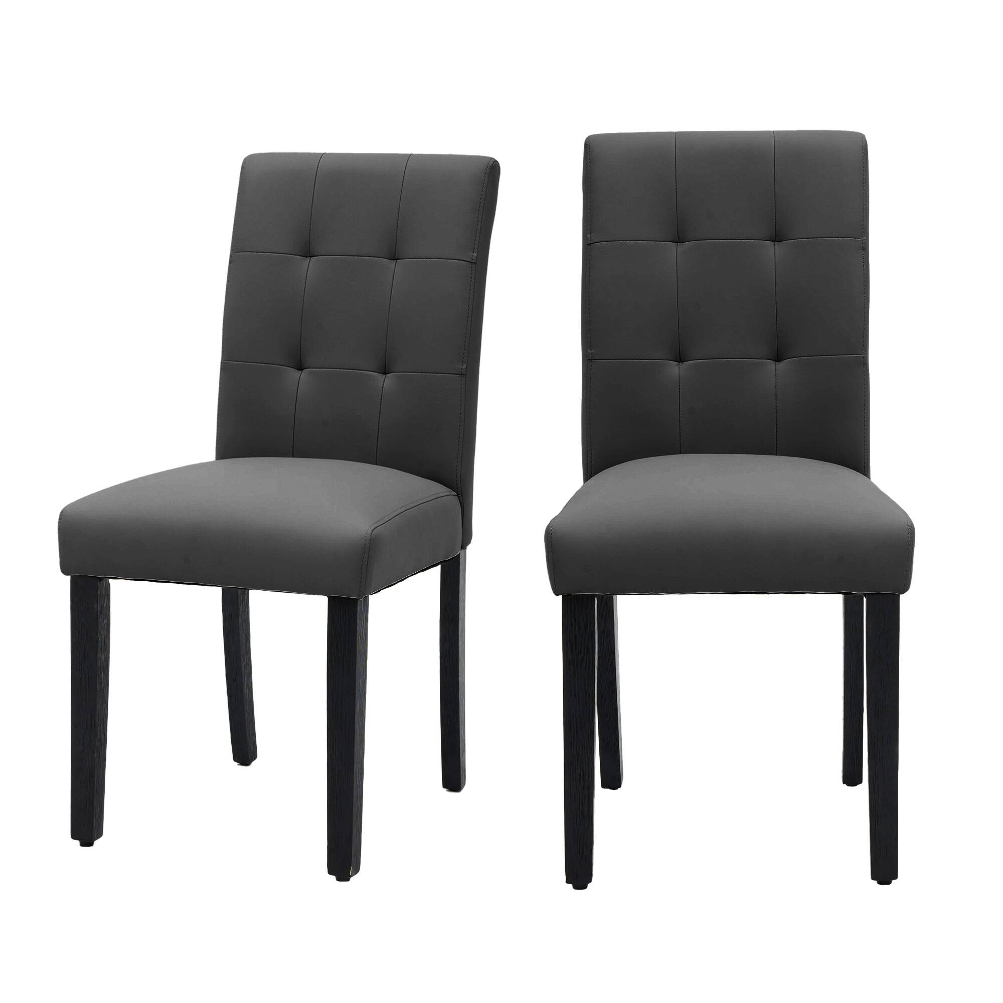 Alt View 1. FERPIT - FERPIT Faux Leather Tufted Upholstered Dining Chairs Set of 2 - Dark Grey - Dark Grey.
