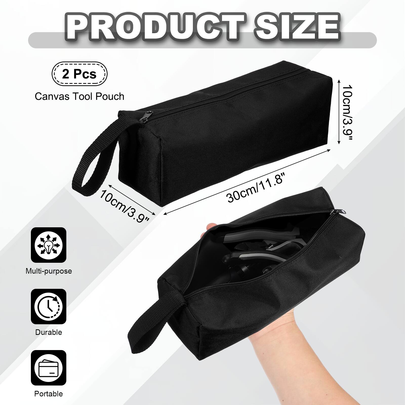 PRODUCT SIZE

2 Pcs Canvas Tool Pouch

10cm/3.9" x 1.8" x 30cm/11.8"

Multi-purpose
Durable
Portable