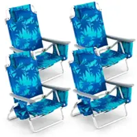 Costway 4-Pack Folding Backpack Beach Chair 5-Position Outdoor Reclining Chairs with Pillow - Dark Blue - Front_Zoom