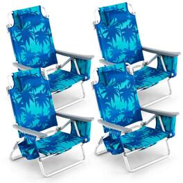 Costway - 4-Pack Folding Backpack Beach Chair 5-Position Outdoor Reclining Chairs with Pillow - Dark Blue