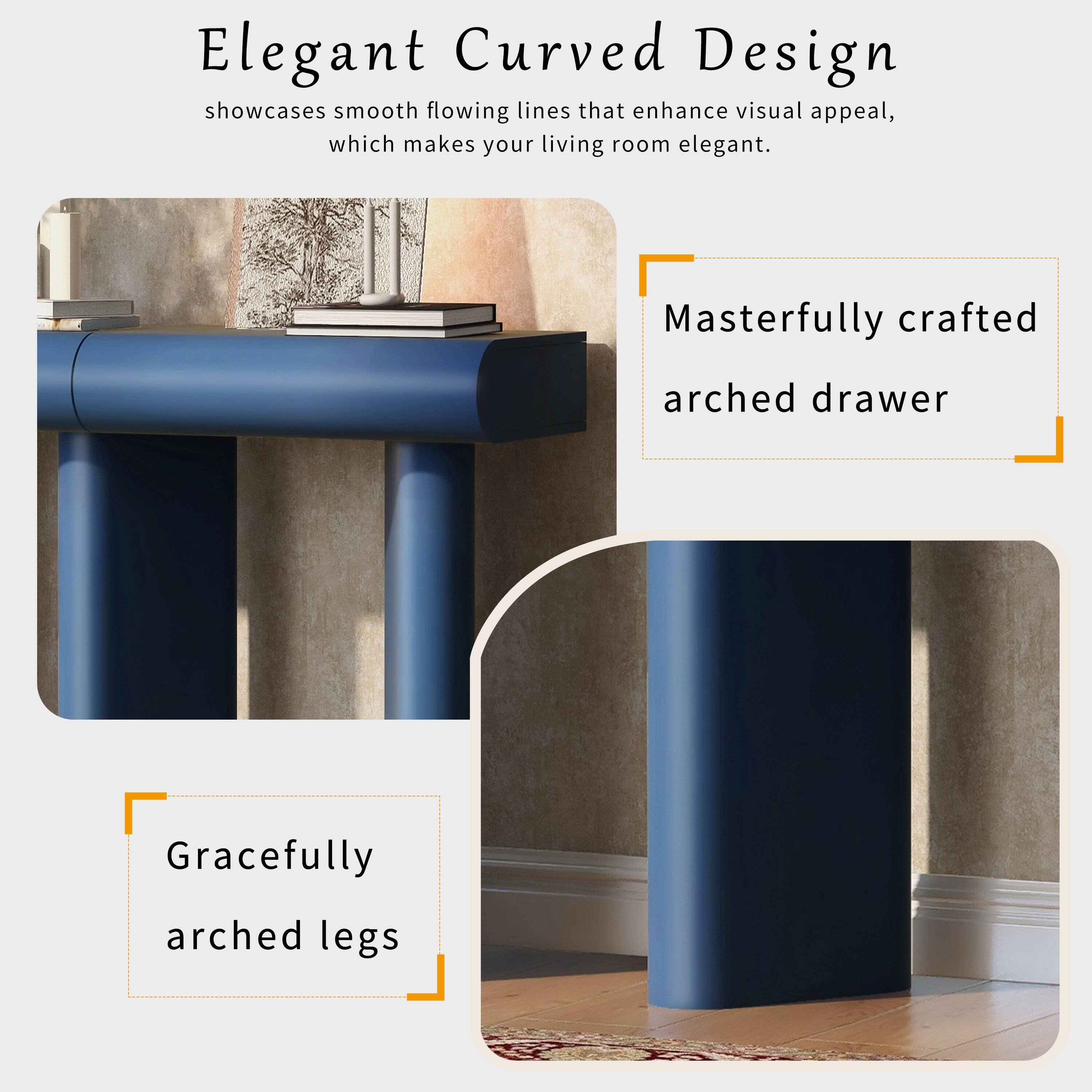 Elegant Curved Design  
showcases smooth flowing lines that enhance visual appeal, which makes your living room elegant.

- Masterfully crafted arched drawer
- Gracefully arched legs