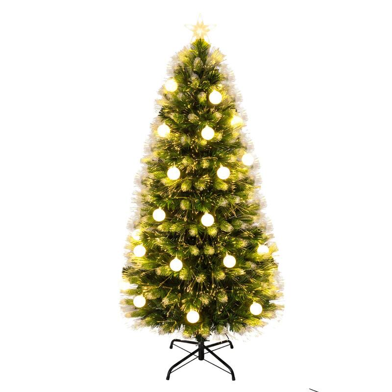 Alt View 3. WELLFOR - 5ft Pre‑lit Artificial Christmas Tree with 180 Branch Tips &28 LED Fiber Optic, Compact Holiday Indoor Decoration - Green.